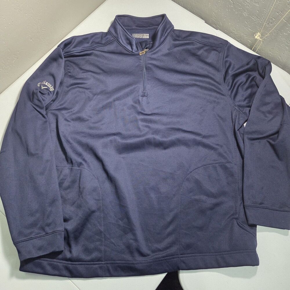 Callaway Golf 1/4 Zip Pullover Mens 2XL Navy Blue Fleece Lined Performance Top